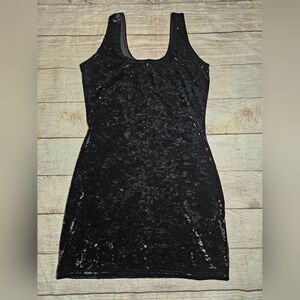 Vintage 90s Black Crushed Velvet Bodycon Mini Sleeveless Dress